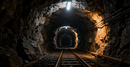 Railway tunnel with light in the end. 3d rendering.の素材