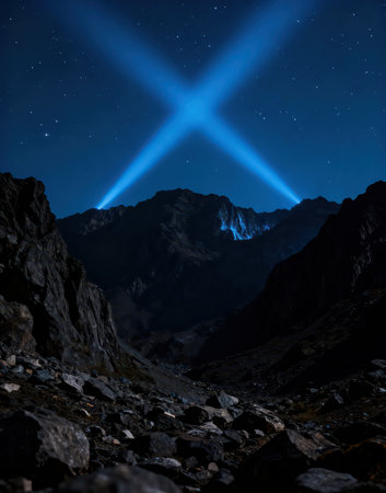Northern lights in the starry sky over the mountains. 3d renderingの素材