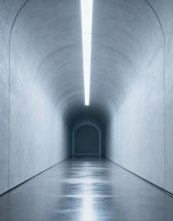 3d rendering of an empty corridor with light coming from the endの素材