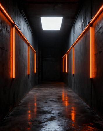 Dark corridor with neon lights. Futuristic concept. 3D Renderingの素材