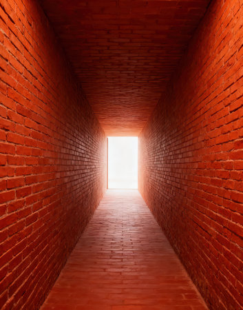 red brick wall with light at the end of the tunnel in perspectiveの素材