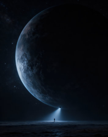 Man standing in front of full moon. Halloween concept. 3D Renderingの素材