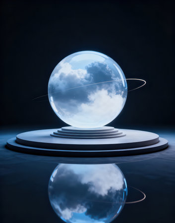 crystal ball with clouds on the blue background. 3d renderの素材