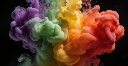 Colorful ink in water on a black background. Abstract background.の素材