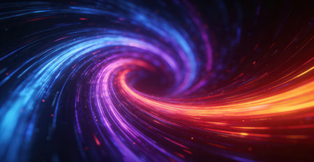 Abstract background of luminous swirling. Elegant glowing circle. Sparking particle. Space tunnel. Glossy jellyfish. Colorful ellipse. Glint sphereの素材