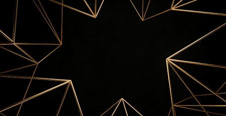 Golden abstract polygonal frame on black background. 3D renderingの素材