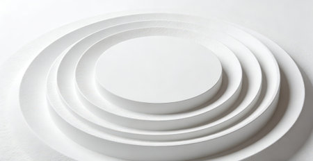 White circle podium on a white background. 3d render illustration.の素材