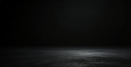 Empty dark room with concrete floor and black wall background. 3d renderingの素材