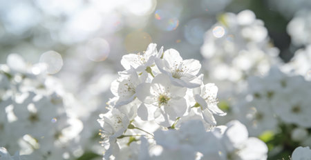 White flowers of apple trees on a spring day. Soft focus.の素材