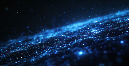 3D illustration of abstract digital particles with depth of field and bokehの素材