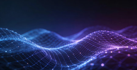 Data technology abstract futuristic illustration. Low poly shape with connecting dots and lines on dark background. 3D rendering. Big data visualization.の素材