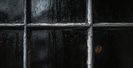 Black window with raindrops on the glass. Close-up.の素材