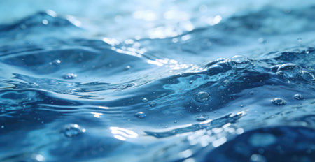 Water splash macro close-up. Blue water background. Water wave.の素材