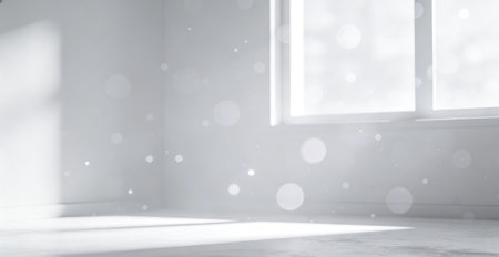 White empty room with window and bokeh. 3D renderingの素材