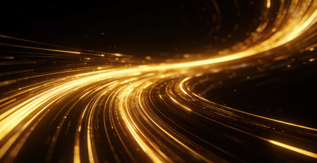 abstract golden speed motion blur light effect on black background - can used for display or montage your productsの素材