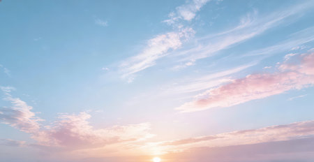 Sunset sky background with tiny clouds. Panoramic image.の素材