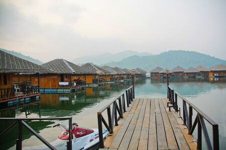 Wooden house folating on a lakeのeditorial素材