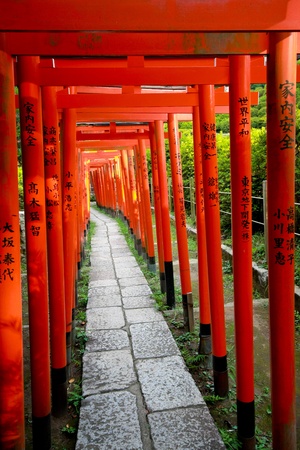 Torii tunnel in Japanese Shrine in Tokyo  Nezu Shrine のeditorial素材
