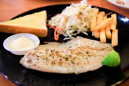 Grilled fish steakの写真素材