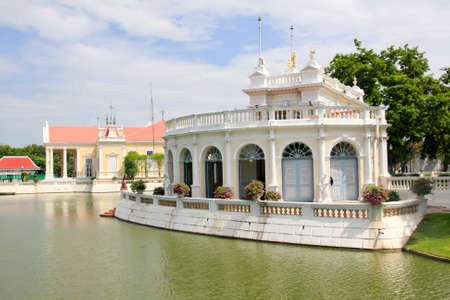 The scenic view of Thai Royal Residence at Bang Pa-In Royal Palace in Ayutthaya, Thailand.のeditorial素材