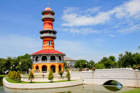 The scenic view of Thai Royal Residence at Bang Pa-In Royal Palace in Ayutthaya, Thailand.のeditorial素材