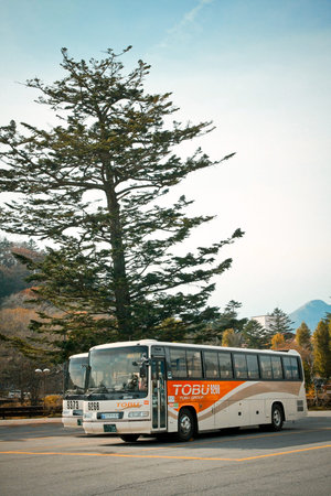 NIKKO, JAPAN - NOVEMBER 5 Nikko public bus taking visitors to travel around the famous places in...
