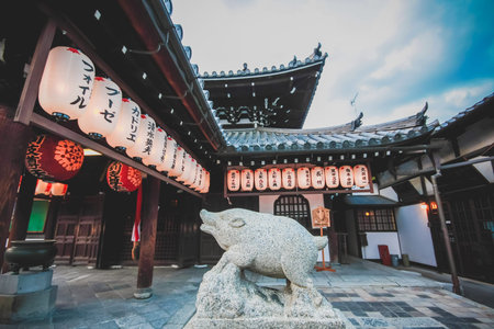 Statue of pig in the Japanese shrine in Kyotoのeditorial素材