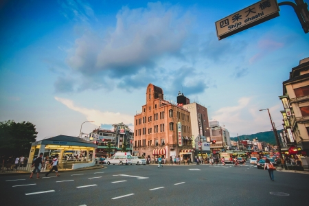 Street jucntion in the center of Kyoto, Japanのeditorial素材