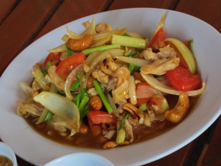Thai cuisine  Chicken fried with peanut and oyster sauce  Khai Pad Med Ma Muang の写真素材