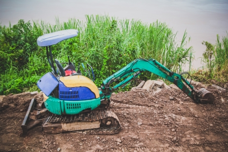 Tractor  in the construction site in the local countryside in North East Thailandの写真素材