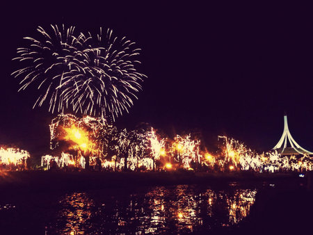 Fireworks and light decorating at Rama9 garden on Dec 102013の素材