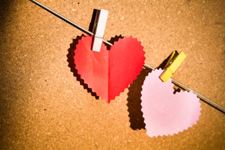 Heart paper with clothespin for Valentineの写真素材