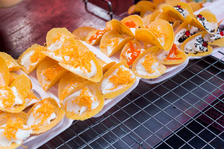 Thai crispy pancake - cream crepes and gold egg yolks