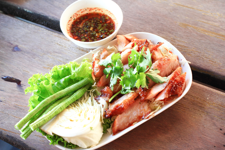 Grilled pork Steak with Spicy Sauce, Thai foodの写真素材