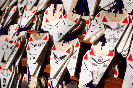 Fox shaped praying cards at Fushimi Inari shrine, Kyoto, Japan のeditorial素材