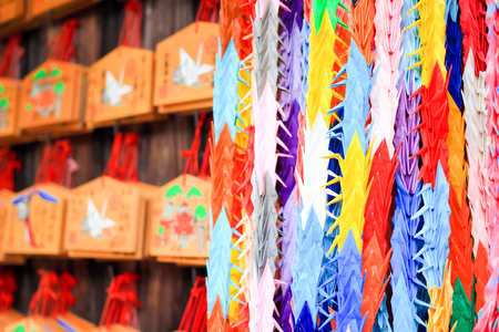 Wood player plate Ema at Fushimi Inari Shrine, Shinto place in Kyoto,Japanのeditorial素材