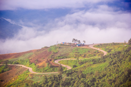 Landscape view of road on the mountains with clouds in the countryside of Thailand Phu tub berkの写真素材
