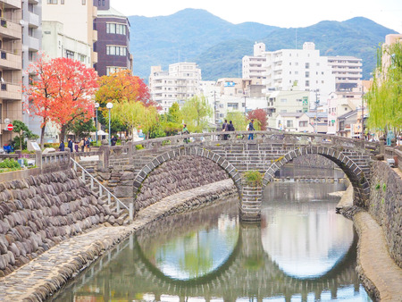 NAGASAKI, JAPAN - Dec 8, 2015 : Megane-bashi Spectacles Bridge,travel destination at Nagasaki prefecture, Japanのeditorial素材
