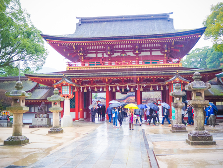 Fukuoka, Japan - December 10, 2015: Dazaifu shrine in Fukuoka, Japan on December 10, 2015. Built over Sugawara no Michizane's grave, one of main shrines dedicated to Tenjin, the deified form of Michizane.のeditorial素材