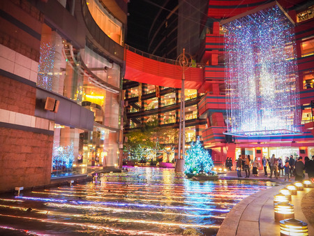 FUKUOKA - DECEMBER 9, 2015: Canal City shopping mall in Fukuoka with night light decoration in Chrismas themeのeditorial素材