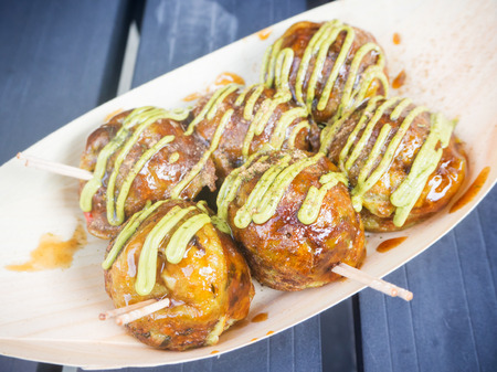 Japanese Green tea Octopus dumpling "Takoyaki" at Uji, Kyotoの写真素材
