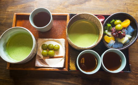 Japanese Green Tea and Dango dessert in Uji city,South of Kyoto Japanの写真素材