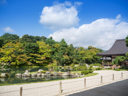 Japanese garden at Tenryuji Temple in Arashiyama, Kyoto, Japan.のeditorial素材