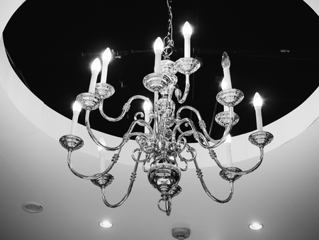 Classic roof lamp interior in black and whiteの写真素材