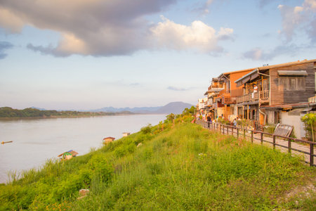 Loei-Thailand: Nov. 2016, Classic Wooden house beside the Khong river, the border of Thai-Loas, at...