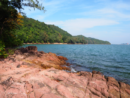 Landscape of rock and sea on the beach in Chantaburi Thailandの写真素材