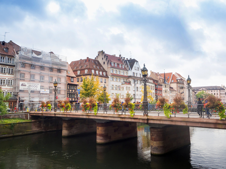 STRASBURG, FRANCE - October 9, 2017: View of the old town building with river in Strasburg city, France.のeditorial素材