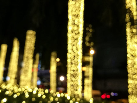 Blur, Decorative outdoor string lights bulb hanging on tree in the garden at night time, decorative...
