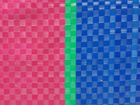 Blur Sack color stripe background surface, summer color layer, color chessboard grid, pink green and navy blue, green color at middleの写真素材