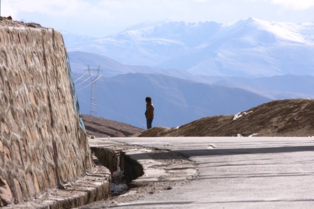 See view point in top of highway trough Tibetan の写真素材